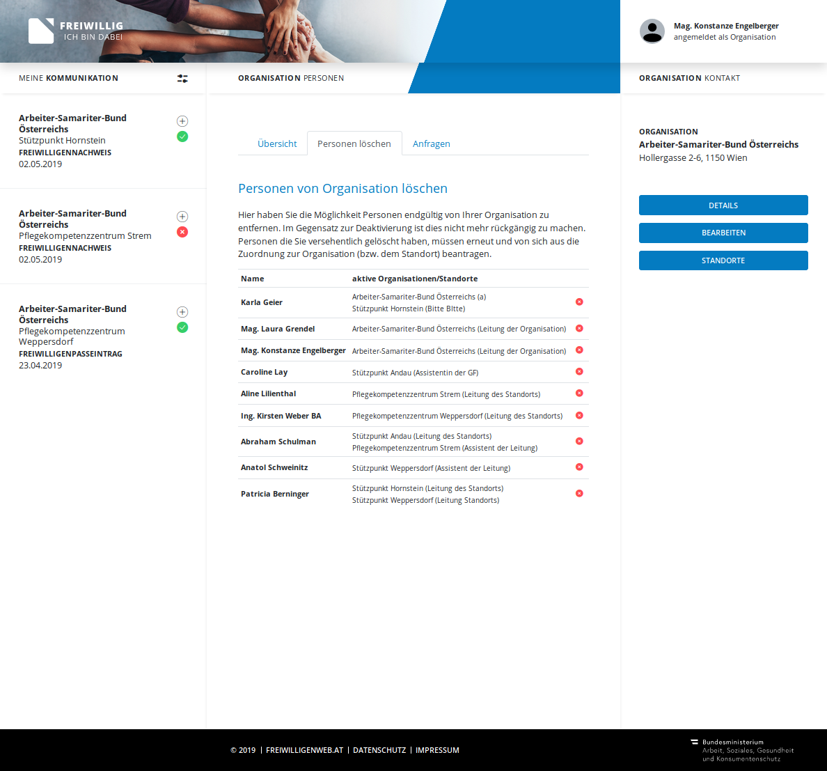 Screenshot: Zuständige Person löschen