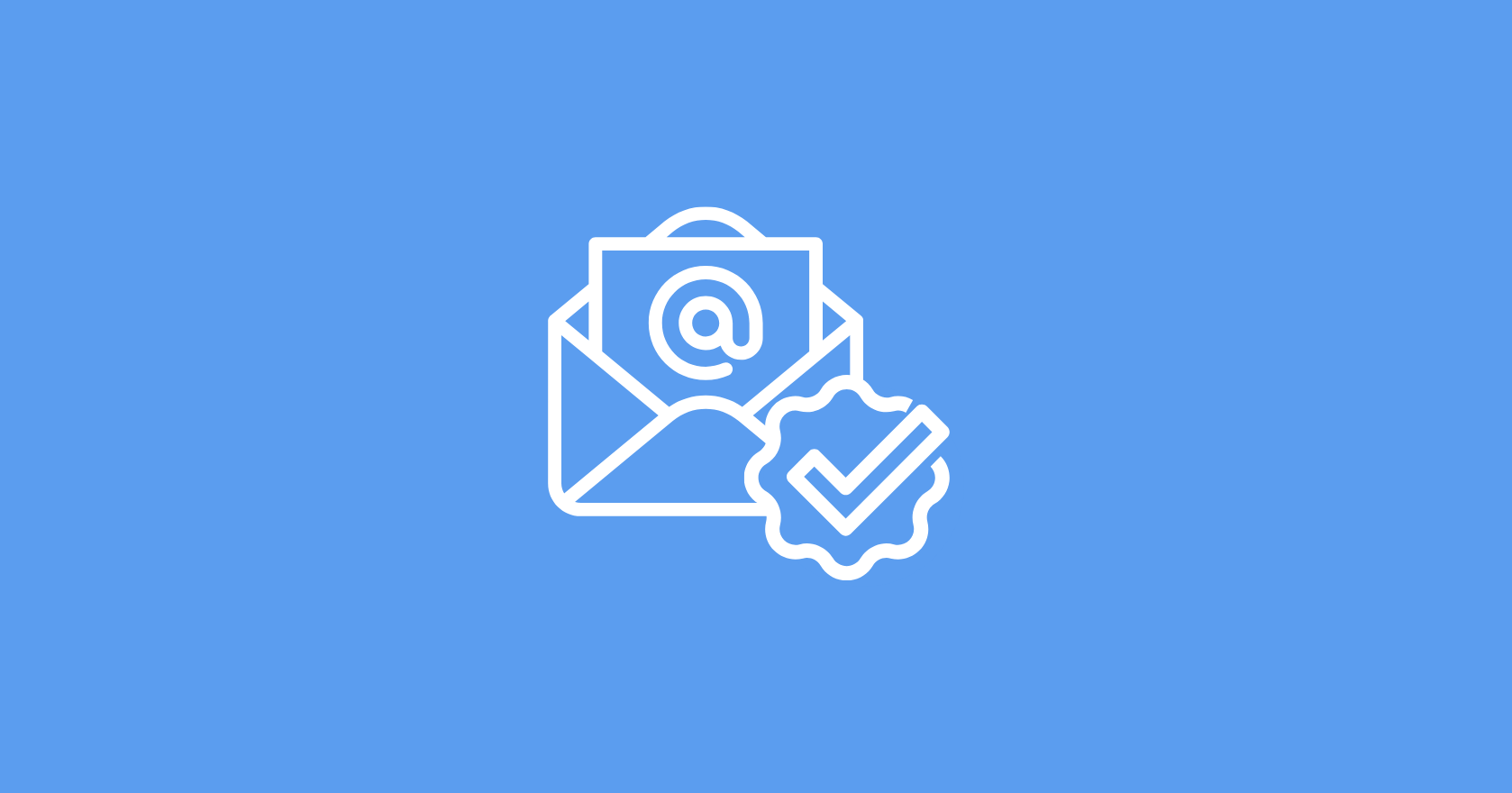 Blaue Fläche mit weißen E-Mail Symbol und einem Check Symbol.